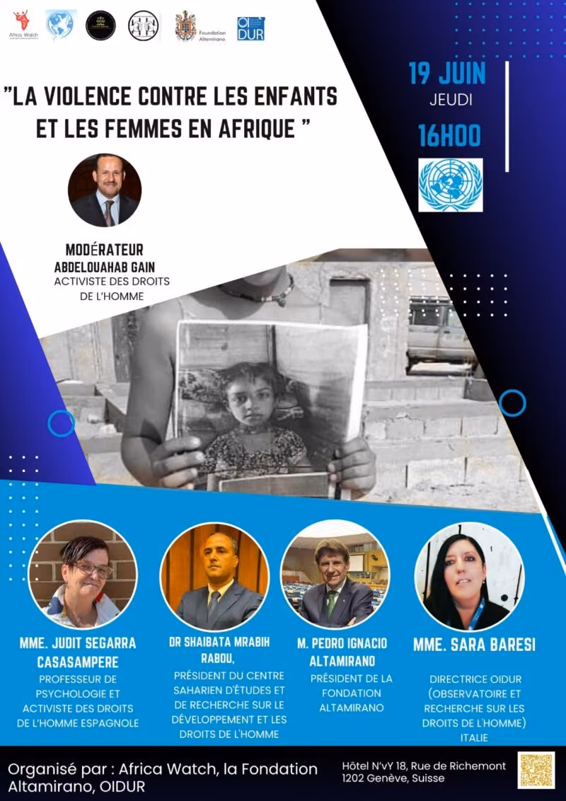 GINEVRA: «Violenza contro le Donne ed i Bambini in Africa», Conferenza presso Hôtel NVY, Organizzata da Africa Watch, Fondation Altamirano e OIDUR